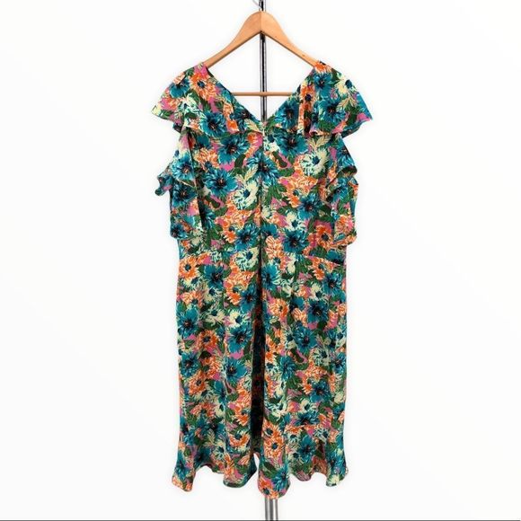 London Times Cold Shoulder Ruffle Floral Dress - Picture 9 of 13